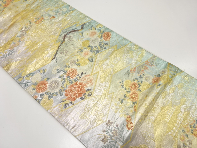 アンティーク　牡丹に菊・藤模様織り出し袋帯（材料）